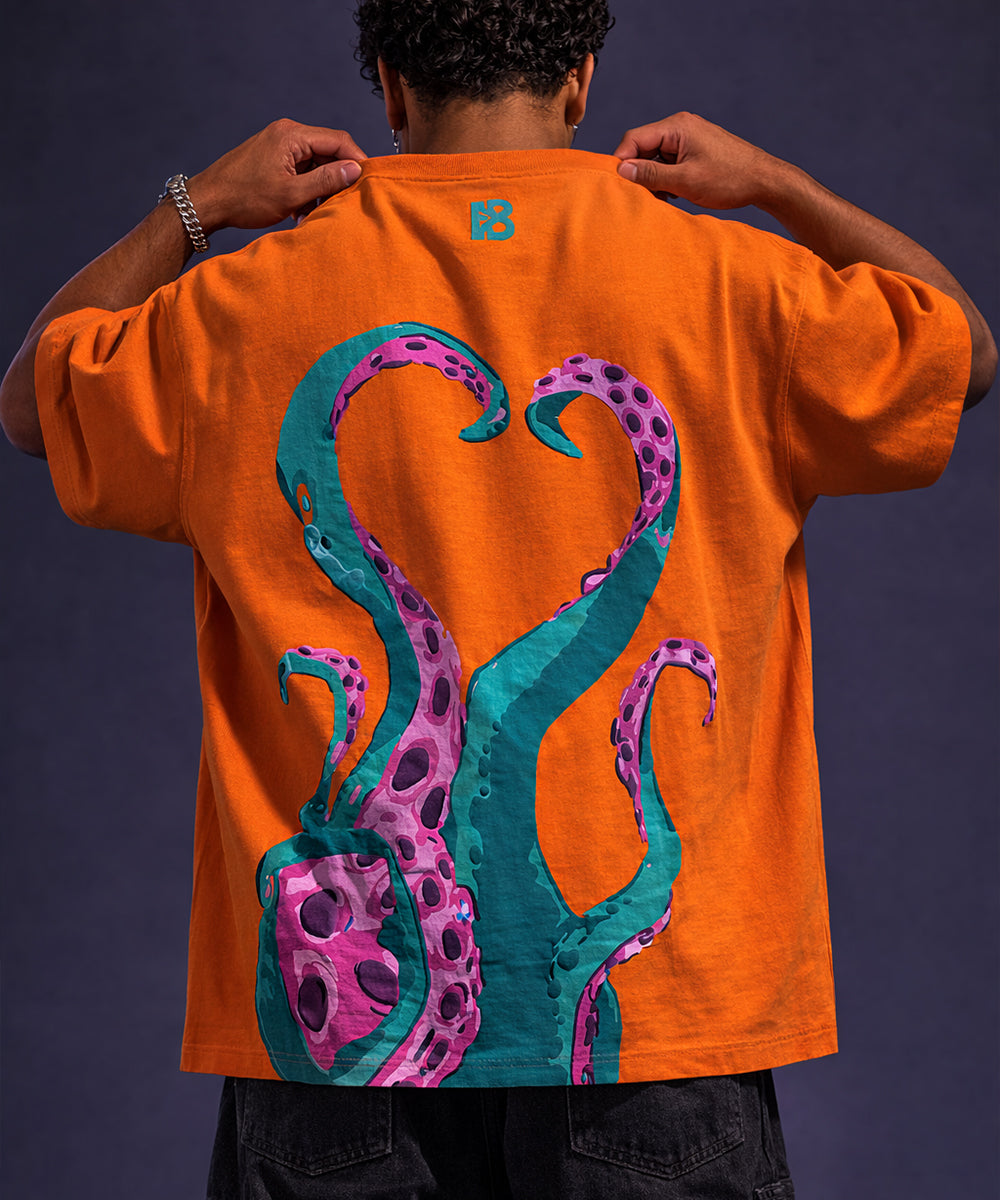 Chains of the Ocean Coral Orange Oversized Tee | Beehave